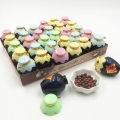 Délicieuses fèves de chocolat multicolores dans une petite bouteille 